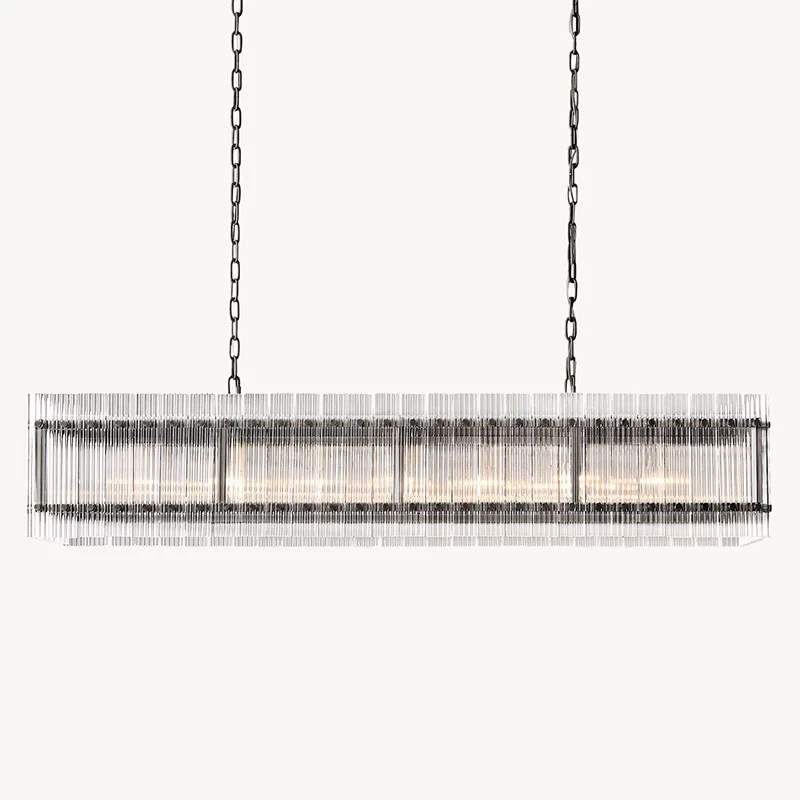 San Marco Glass Rectangular Chandelier 54″ - 54″, Polished Nickel