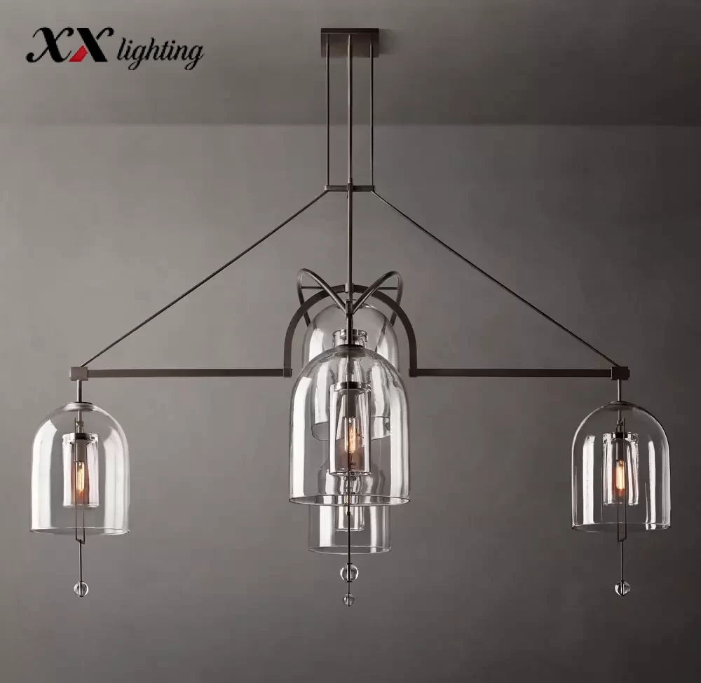 Fulcrum Grand Round Chandelier 61″ - 73″, Satin Nickel