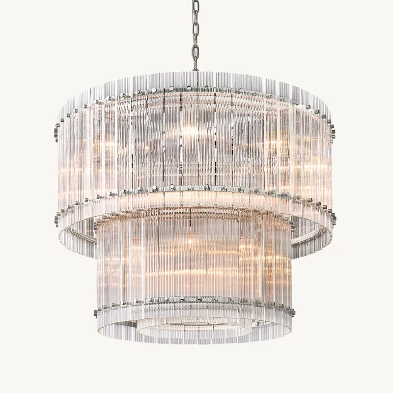 San Marco Glass Two-Tier Round Chandelier 22½″ - 37", Polished Nickel