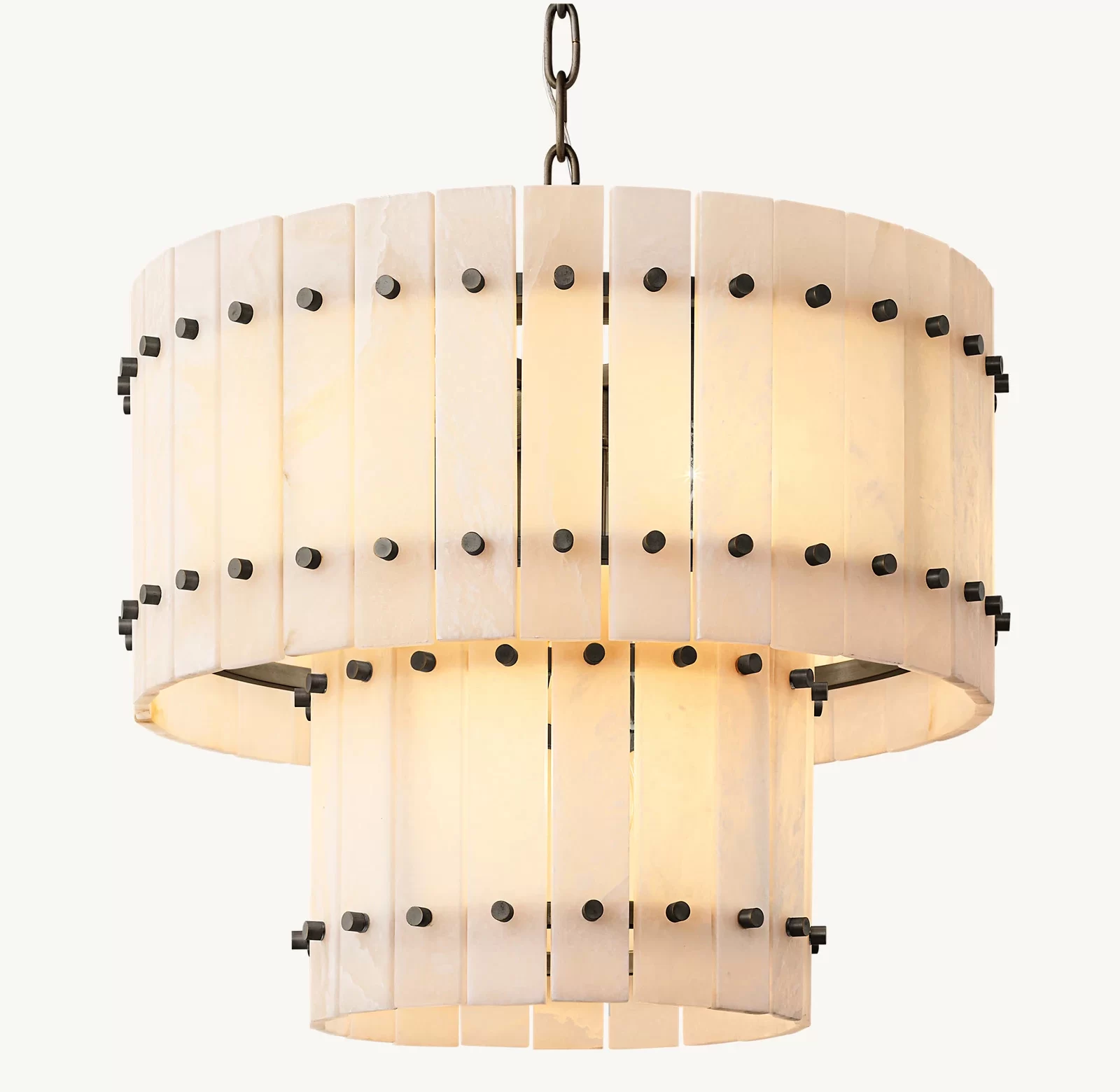 Alabaster Two-Tier Round Chandelier 22½″ - 22½″, Polished Nickel