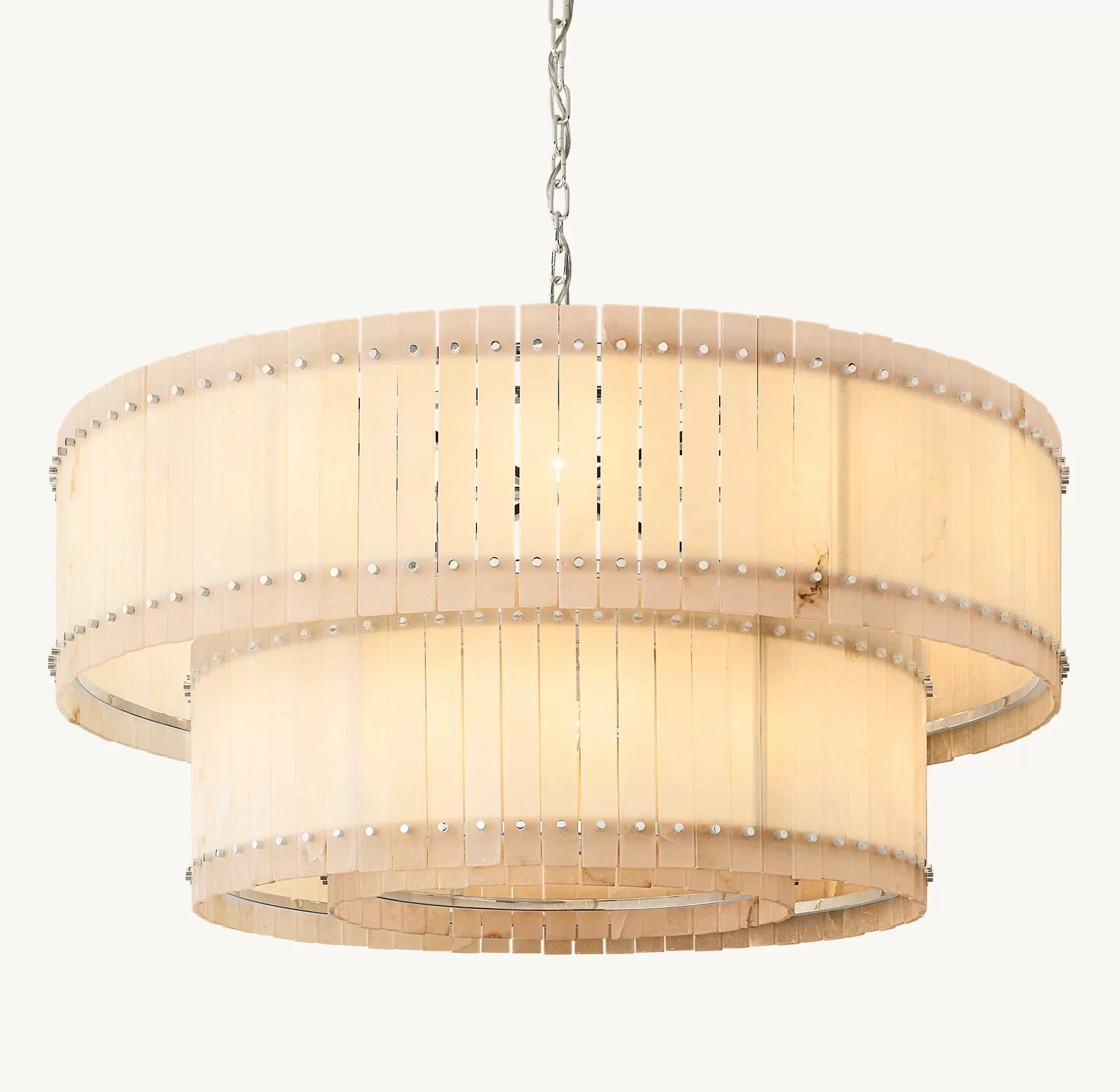 Alabaster Two-Tier Round Chandelier 22½″ - 60″, Polished Nickel