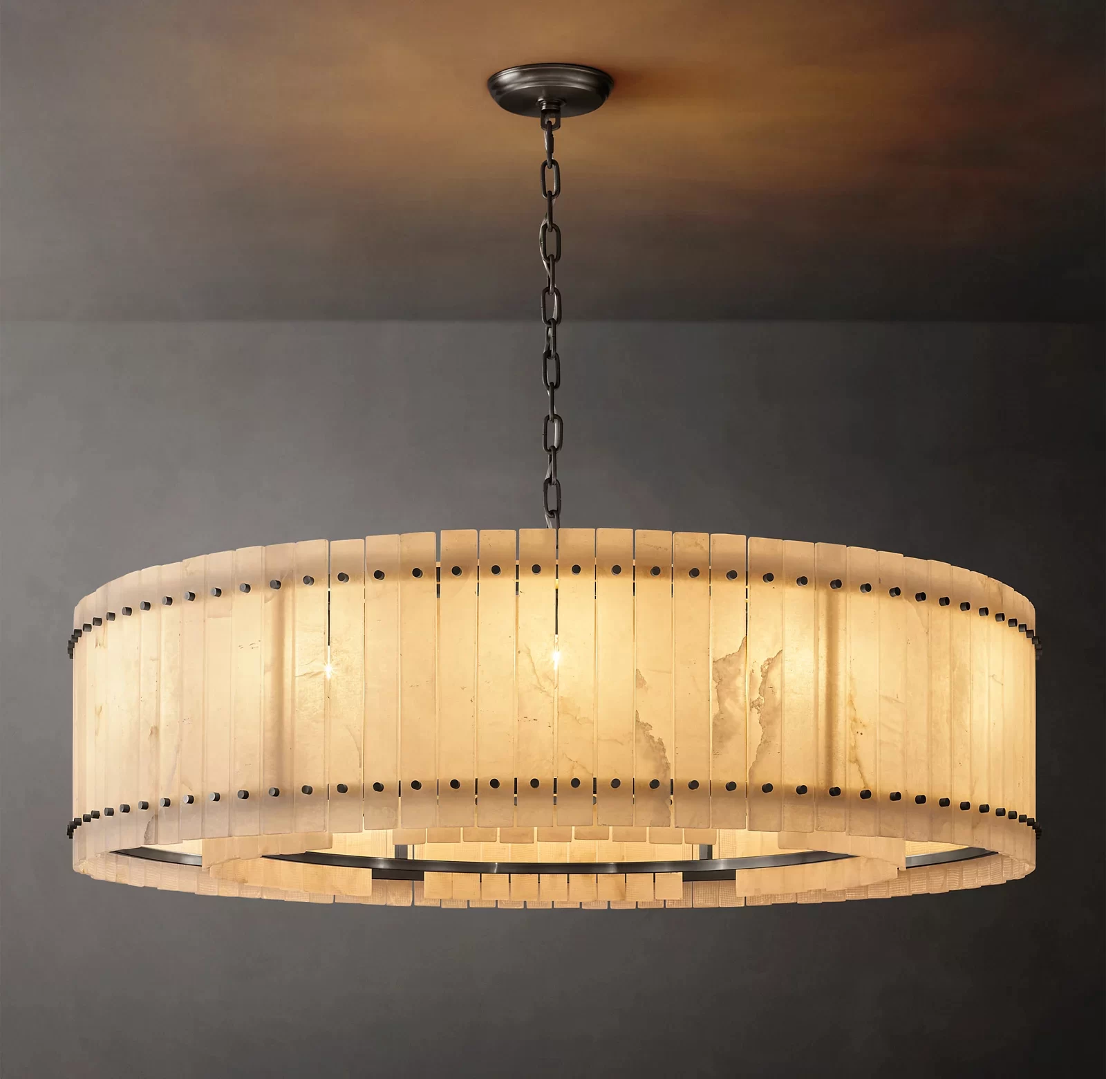 San Marco Alabaster Round Chandelier 22½″ - 60″, Polished Nickel