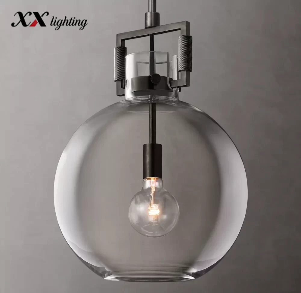 Machinist Glass Globe Pendant 10 inch - 18″, Polished Nickel