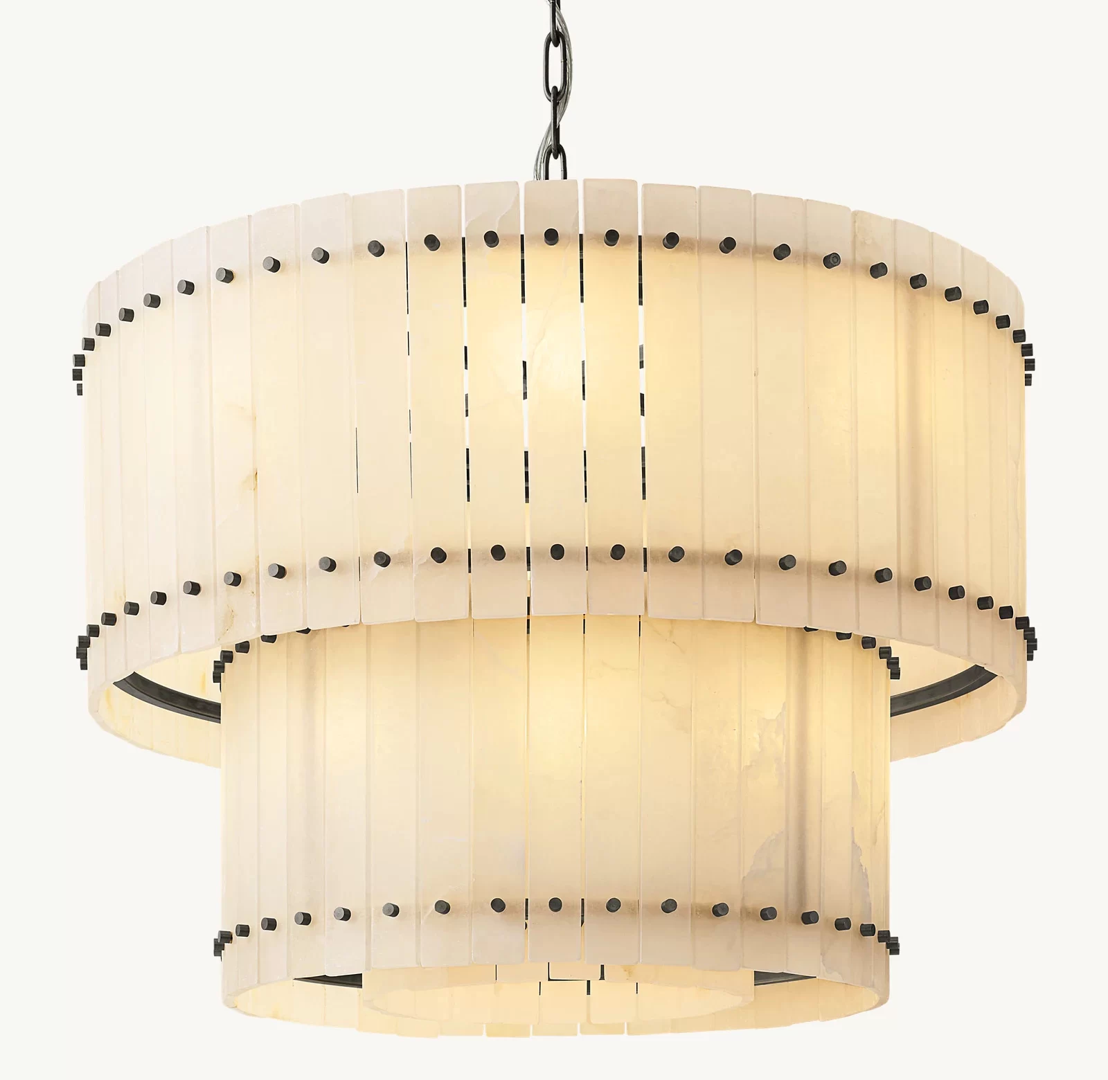 Alabaster Two-Tier Round Chandelier 22½″ - 37″, Polished Nickel
