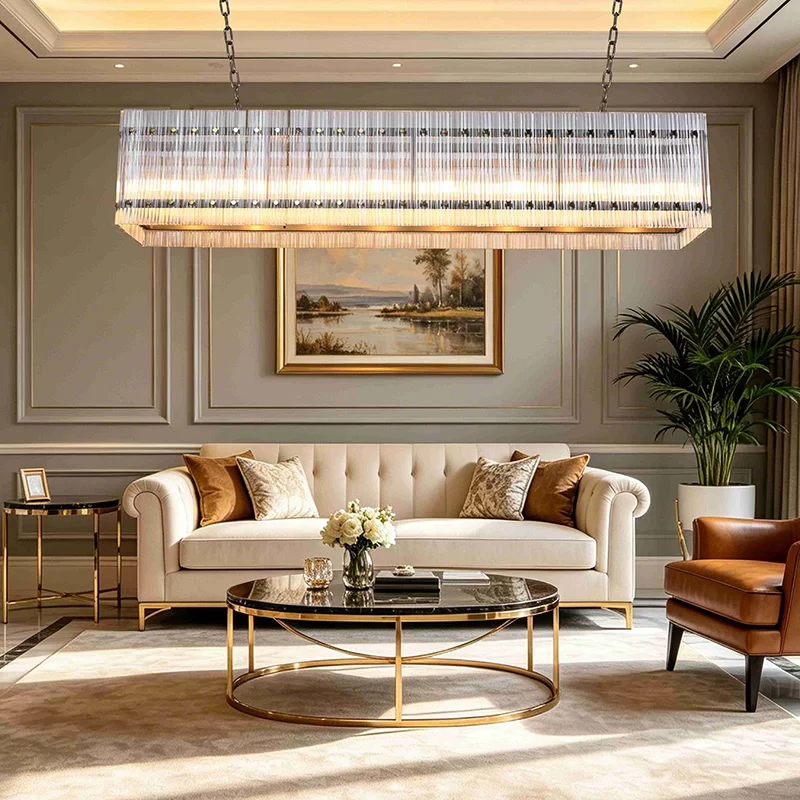 San Marco Glass Rectangular Chandelier 54″ - 54″, Polished Nickel