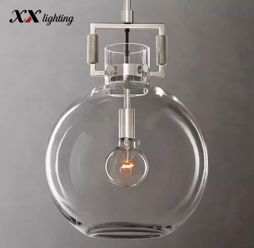 Machinist Glass Globe Pendant 10 inch - 14″, Polished Nickel