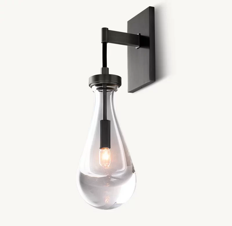 Modern Glass Teardrop Wall Sconce | Luxury Gold Wall Lamp - Satin Nickel
