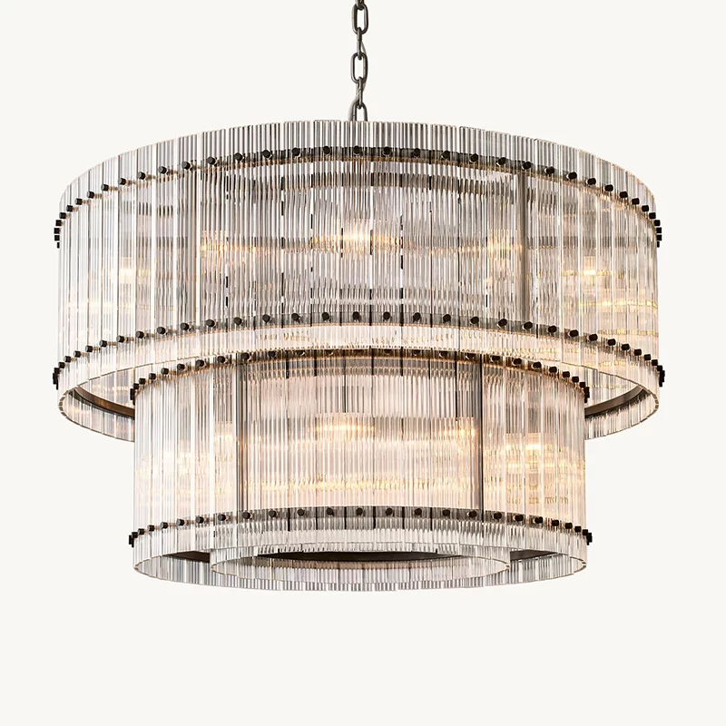 San Marco Glass Two-Tier Round Chandelier 22½″ - 48", Polished Nickel