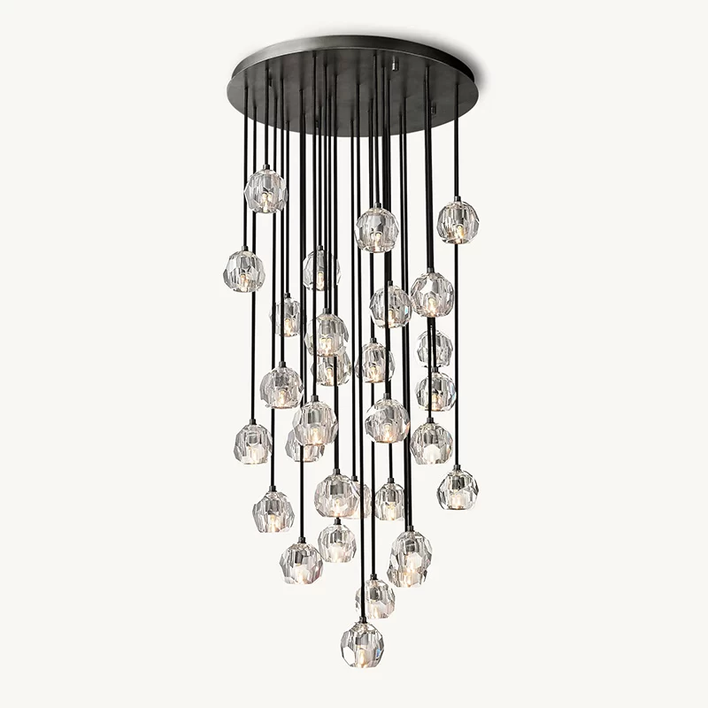 French Boule De Cristal Cluster Chandelier 14" for Entryway Hall - 30″