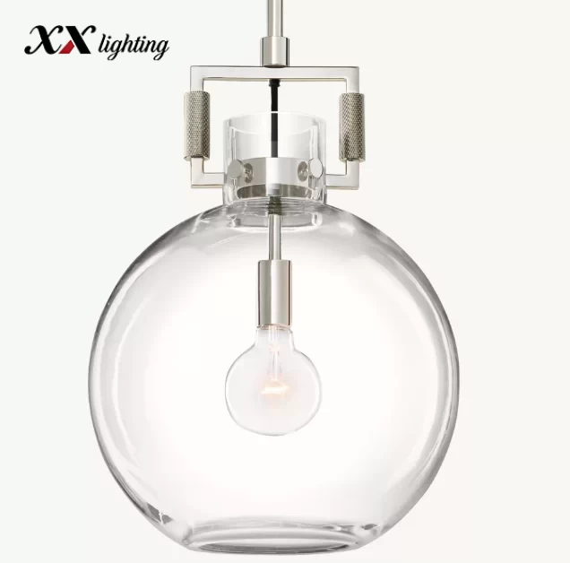 Machinist Glass Globe Pendant 10 inch - 10″, Polished Nickel