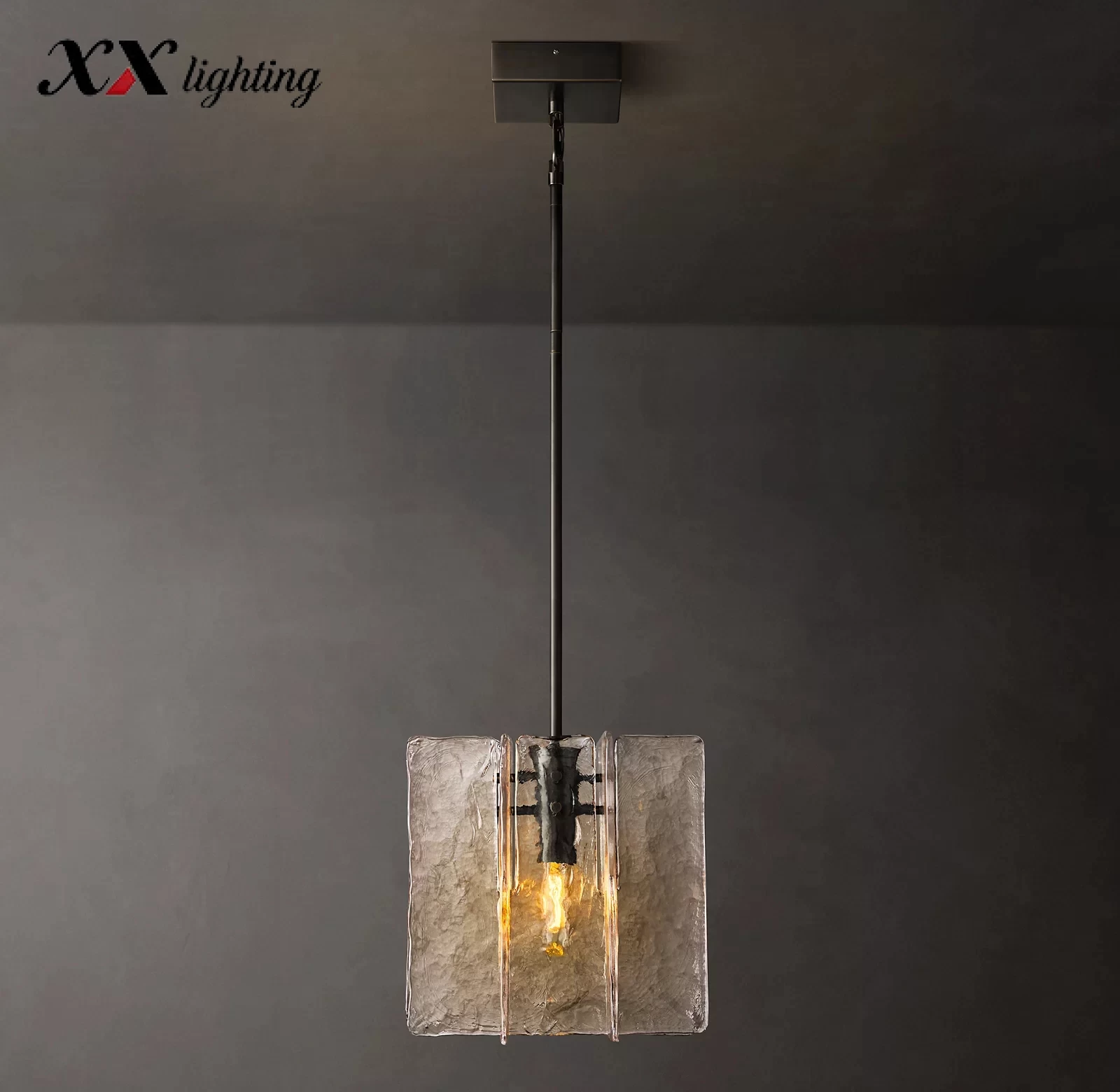 Lattice Clear Glass Pendant 13″ - 13″, Satin Nickel