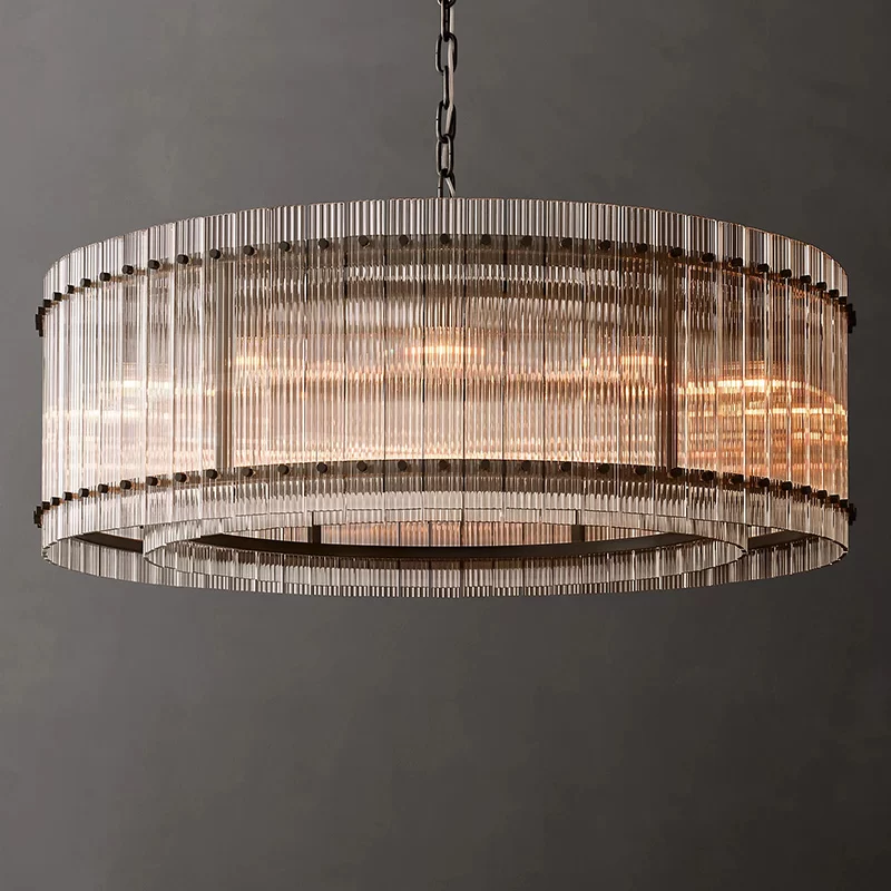 San Marco Glass Round Chandelier 22½″ - 48″, Polished Nickel