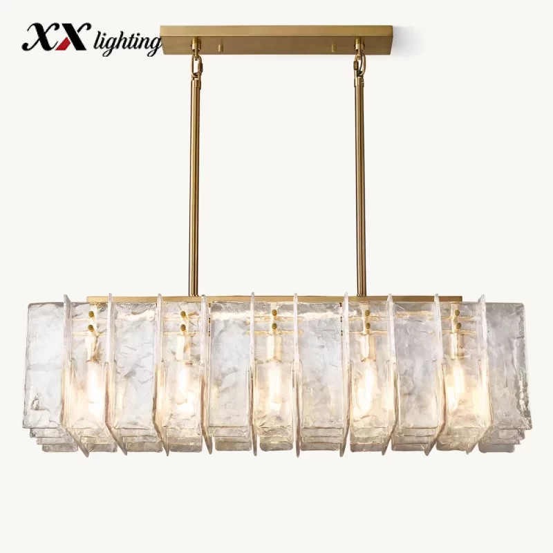 Lattice Clear Glass Rectangular Chandelier 49″ - 49″, Satin Nickel