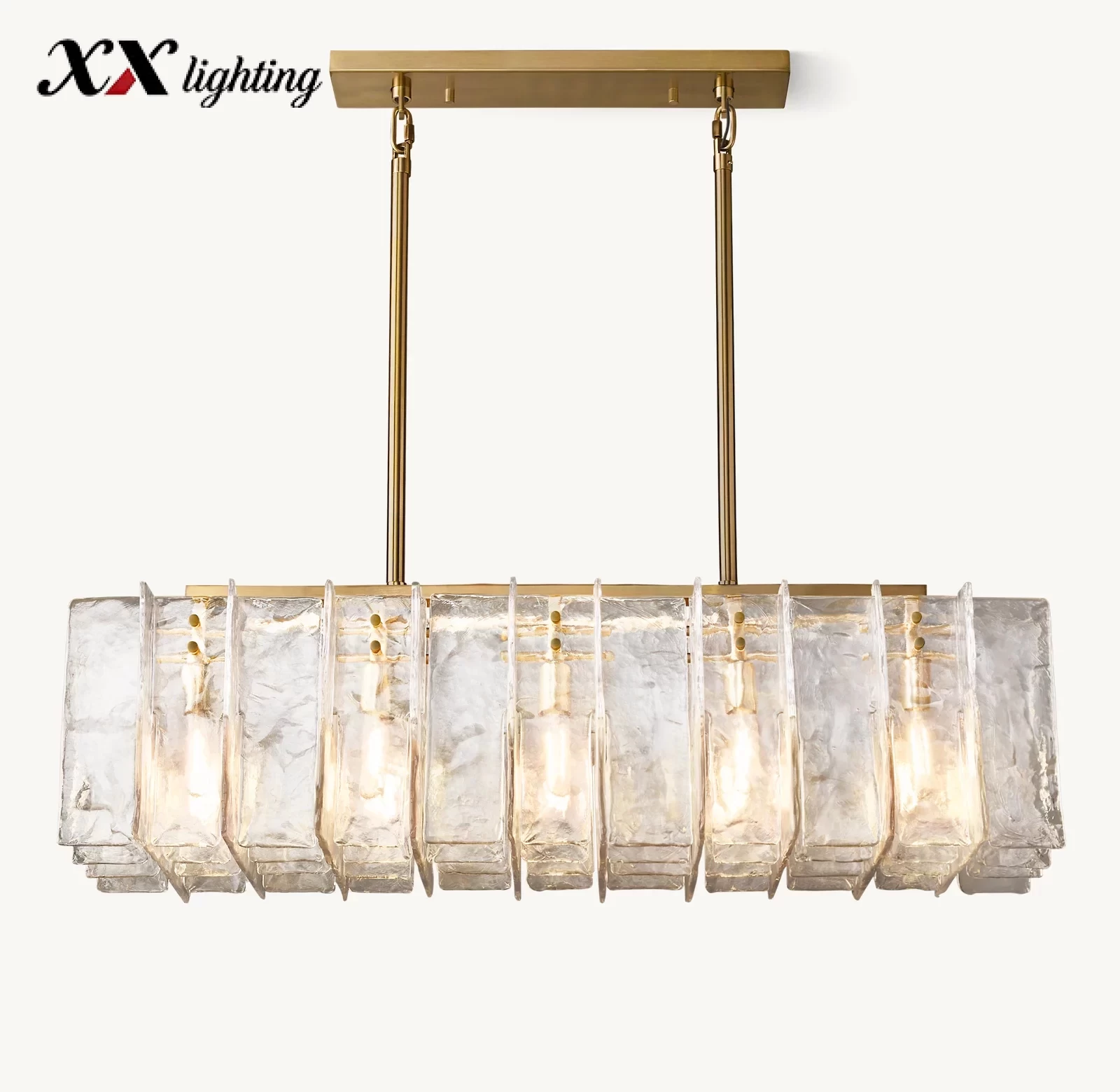 Lattice Clear Glass Rectangular Chandelier 49″ - 49″, Satin Nickel