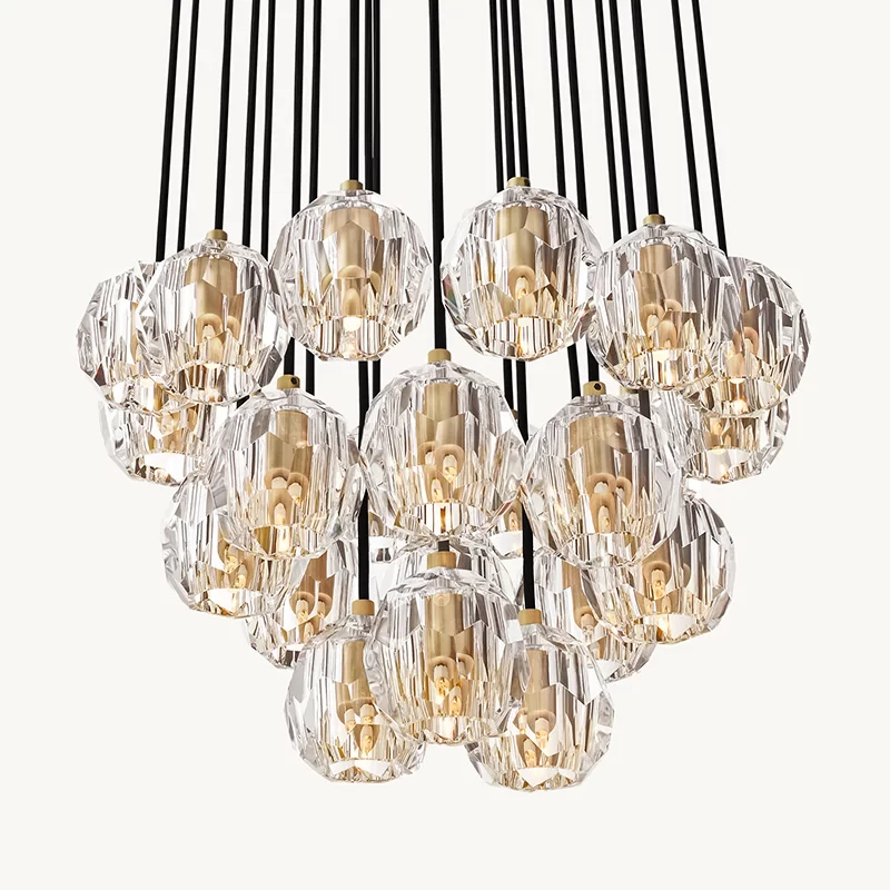 French Boule De Cristal Cluster Chandelier 14" for Entryway Hall - 24″