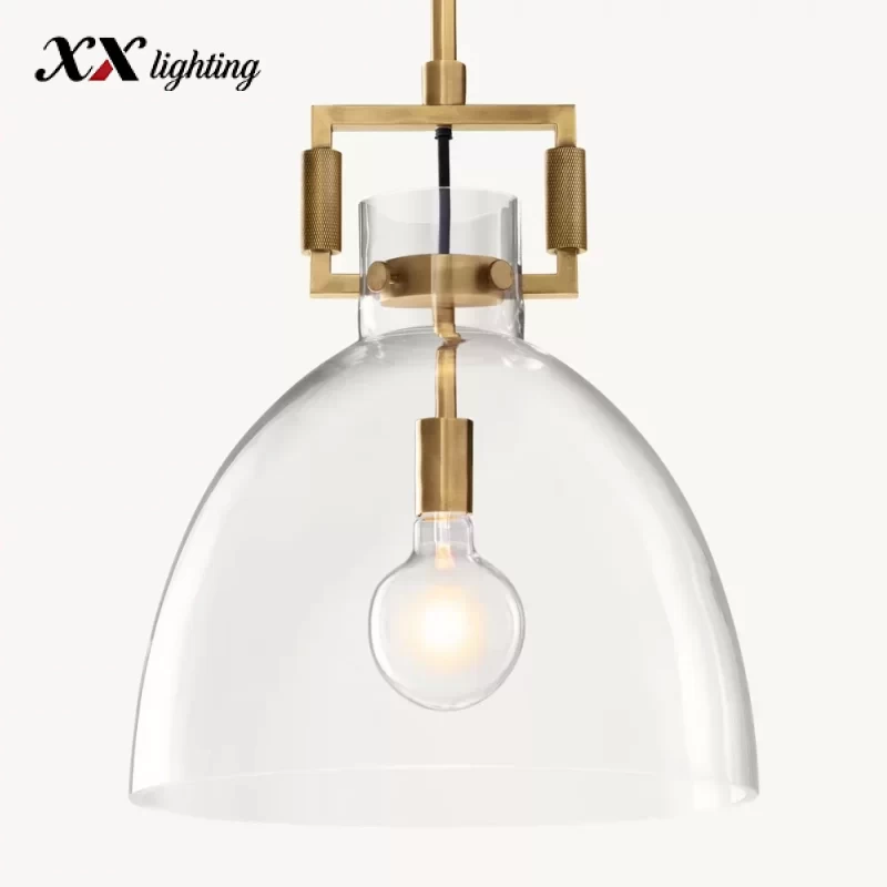 Machinist Glass Cloche Pendant 10 inch - 18″, Polished Nickel