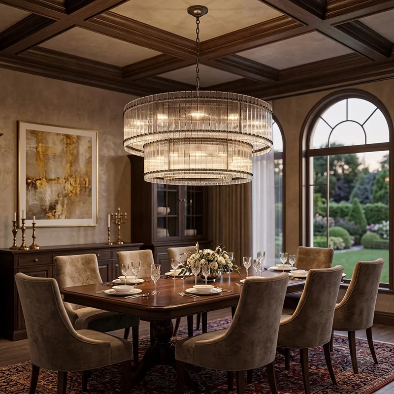 San Marco Glass Two-Tier Round Chandelier 22½″ - 60", Polished Nickel