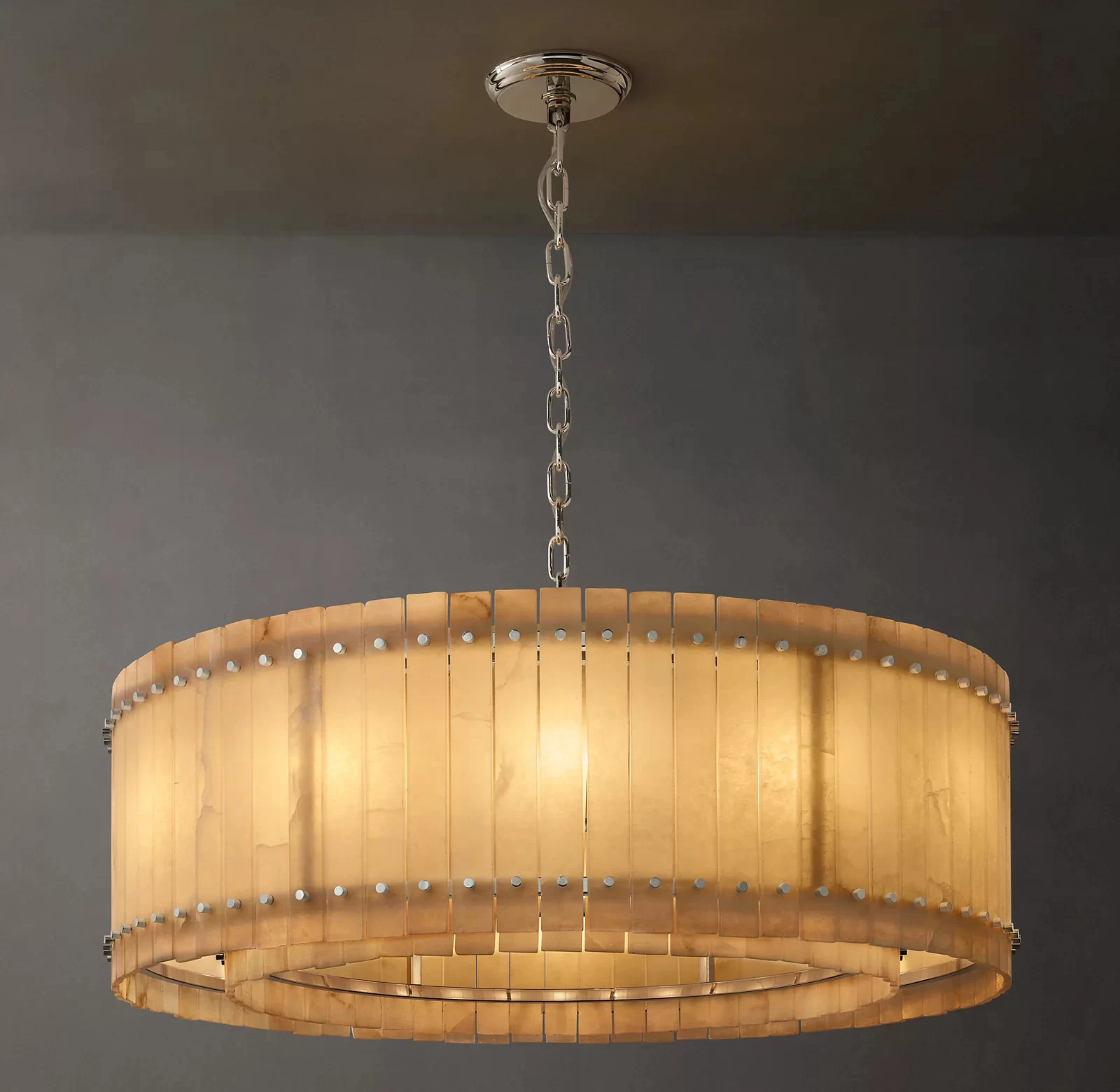 San Marco Alabaster Round Chandelier 22½″ - 48″, Polished Nickel