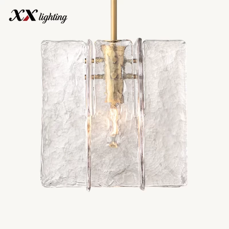 Lattice Clear Glass Pendant 13″ - 13″, Satin Nickel