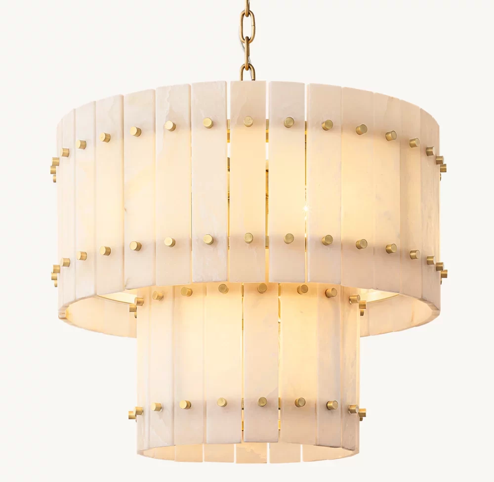 Alabaster Two-Tier Round Chandelier 22½″ - 22½″, Polished Nickel