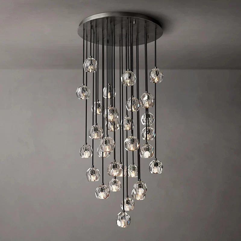 French Boule De Cristal Cluster Chandelier 14" for Entryway Hall - 30″
