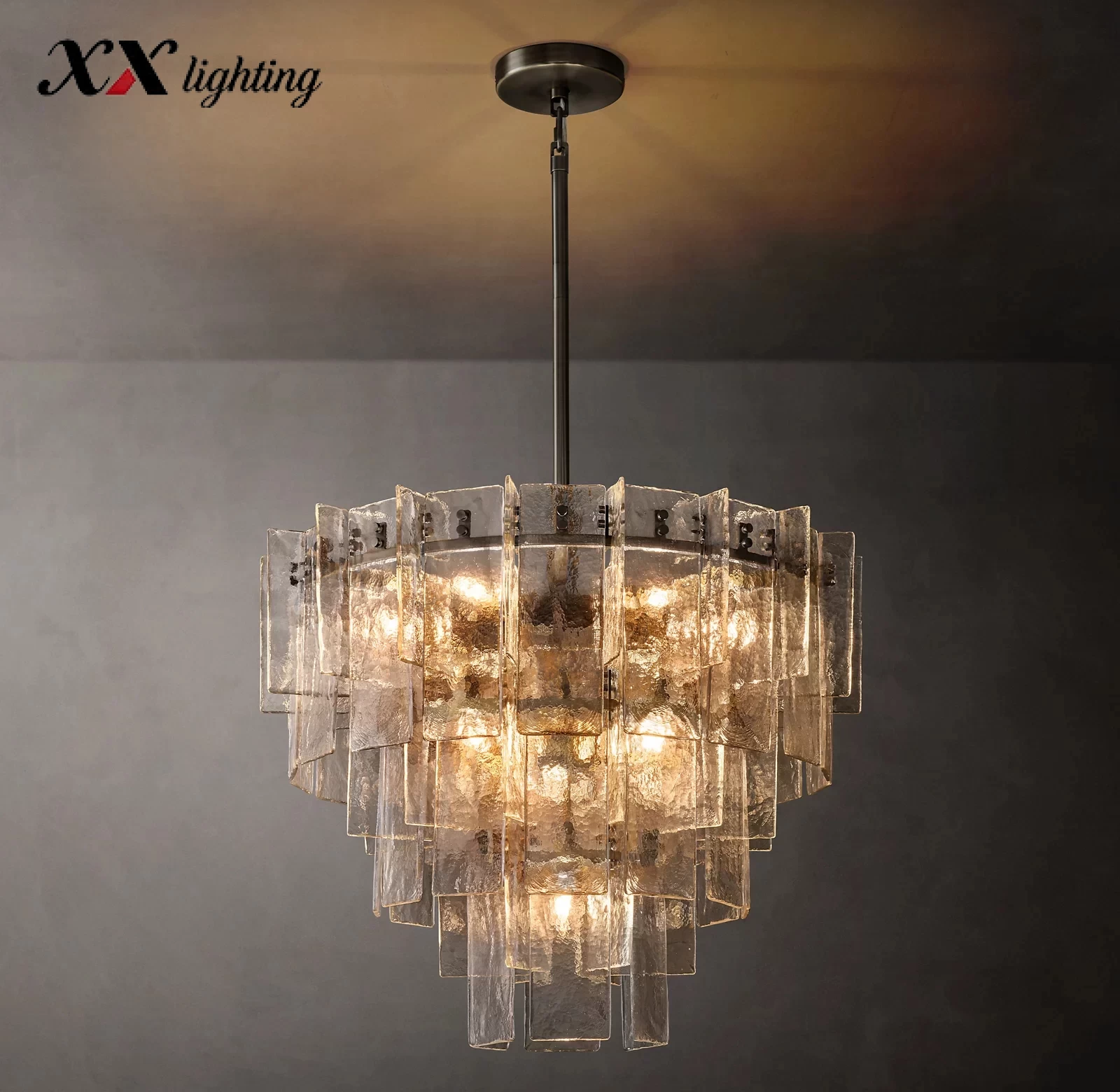 Lattice Clear Glass Tiered Round Chandelier 36″ - 36″, Satin Nickel
