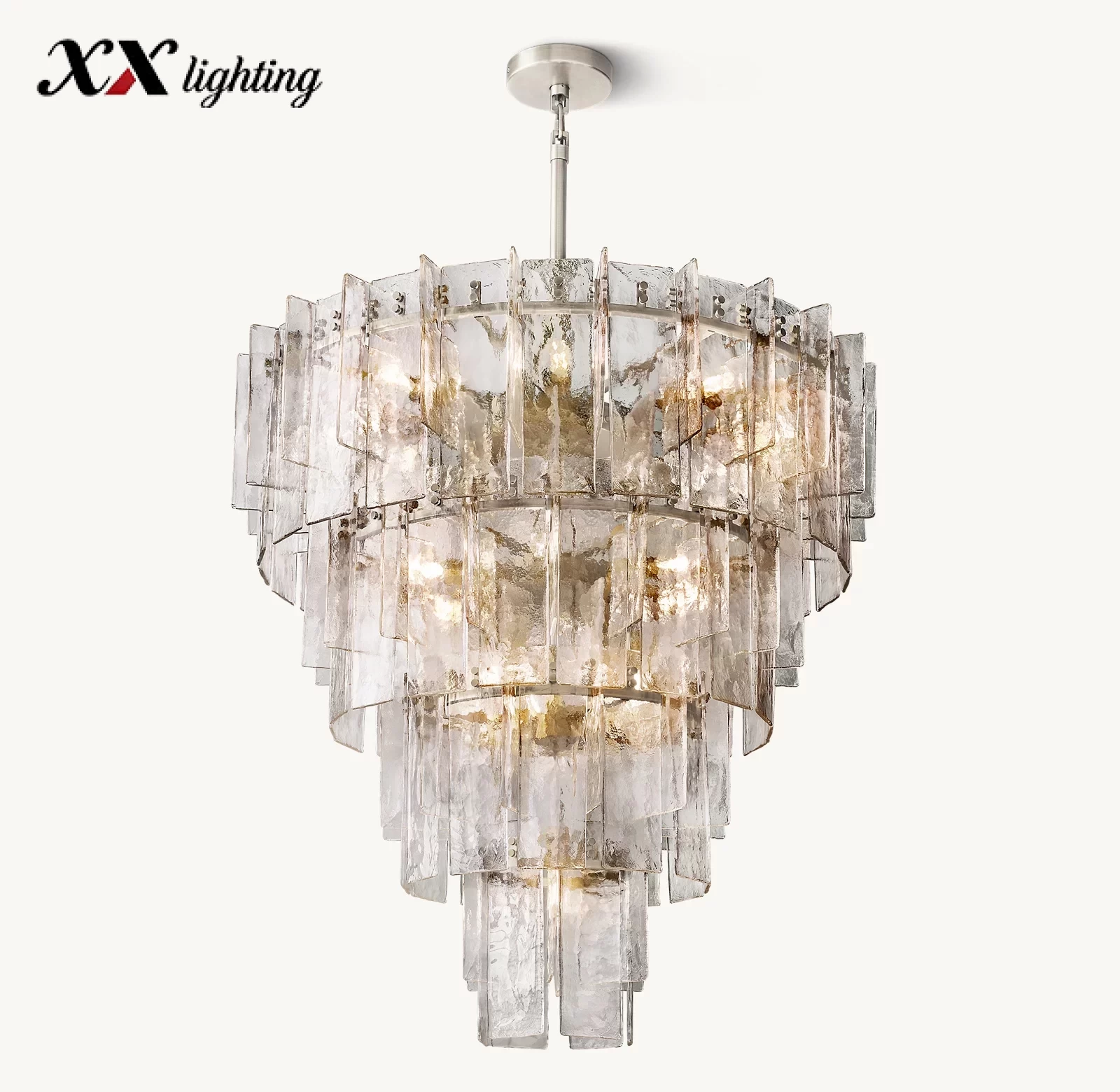 Lattice Clear Glass Tiered Round Chandelier 36″ - 46½″, Satin Nickel