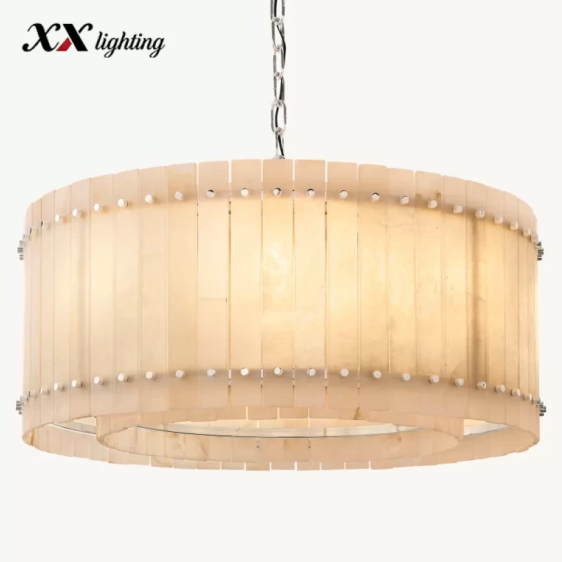San Marco Alabaster Round Chandelier 22½″ - 37″, Polished Nickel