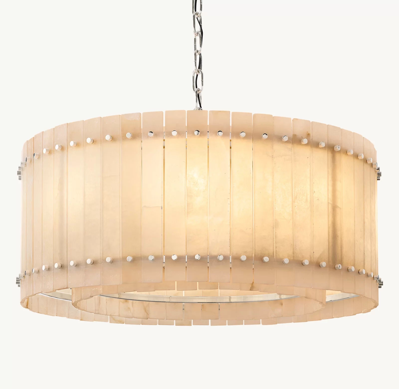 San Marco Alabaster Round Chandelier 22½″ - 37″, Polished Nickel