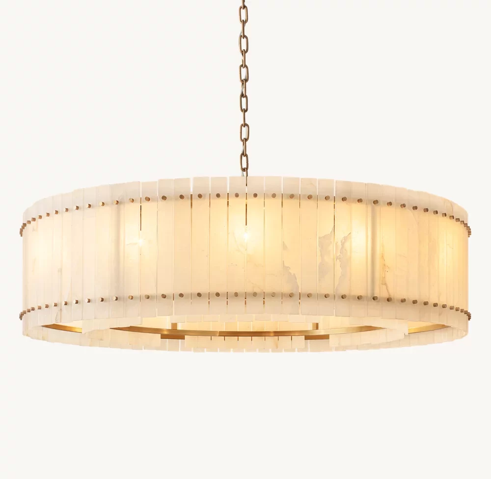 San Marco Alabaster Round Chandelier 22½″ - 48″, Polished Nickel