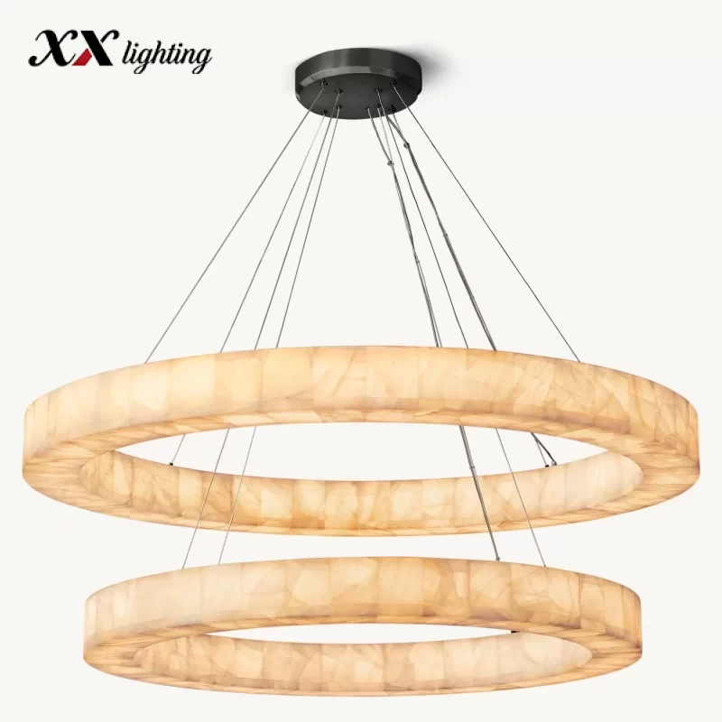 Rivage Lueur Two-Tier Round Chandelier 60″ - 60″, Satin Nickel
