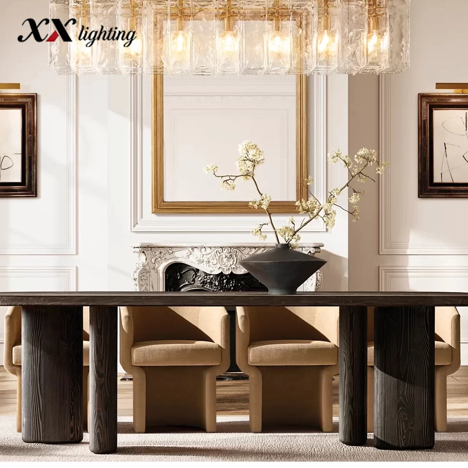 Lattice Clear Glass Rectangular Chandelier 49″ - 49″, Vintage Brass