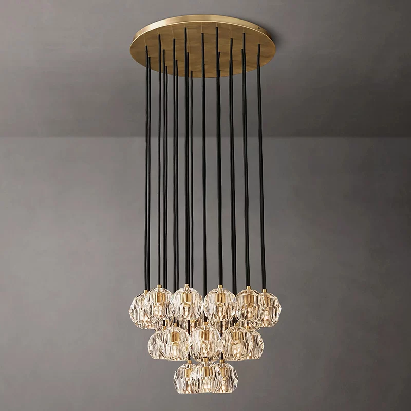 French Boule De Cristal Cluster Chandelier 14" for Entryway Hall - 24″