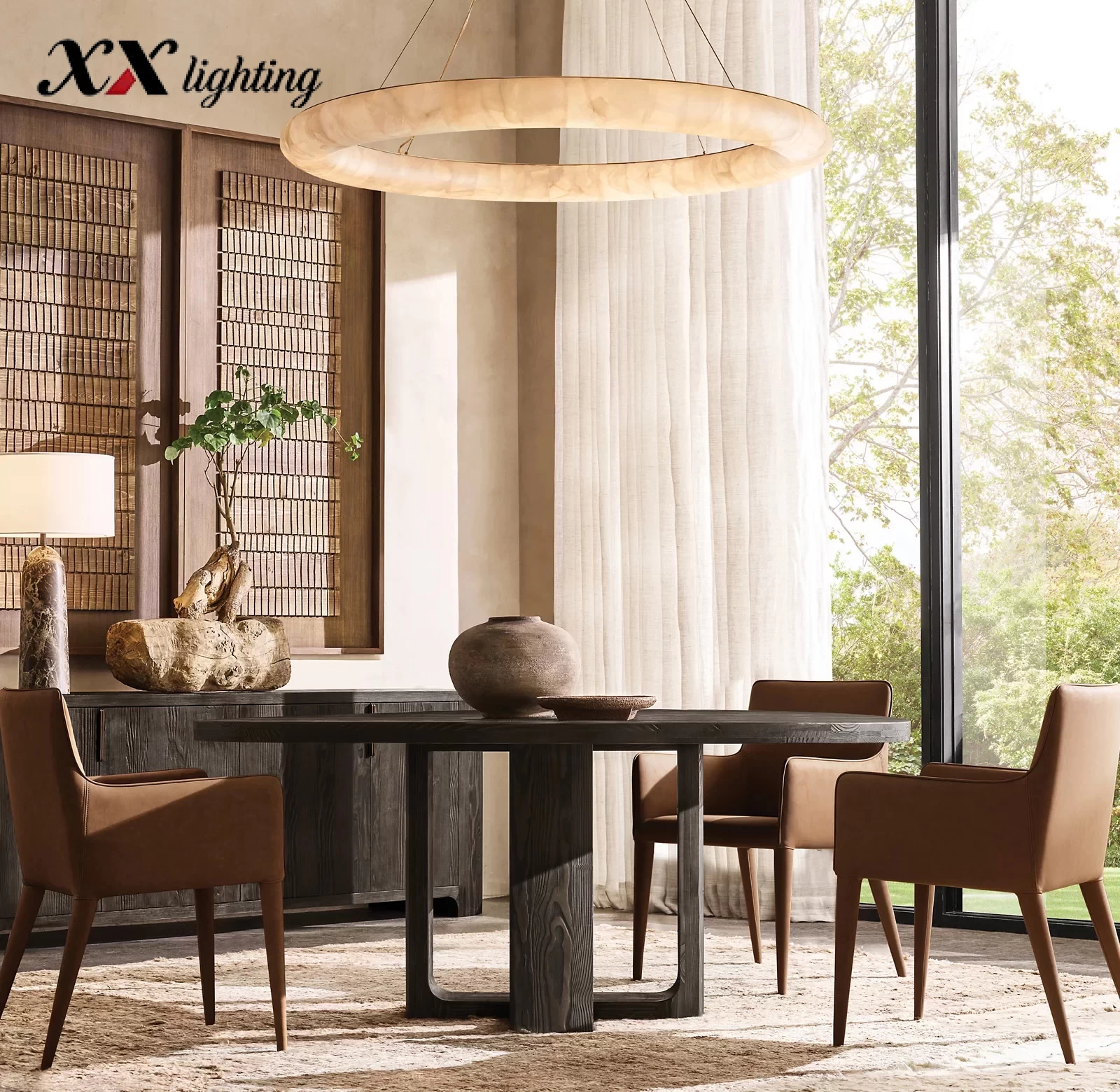 Round Marble Living Room Chandelier 32″ - 61″, Satin Nickel