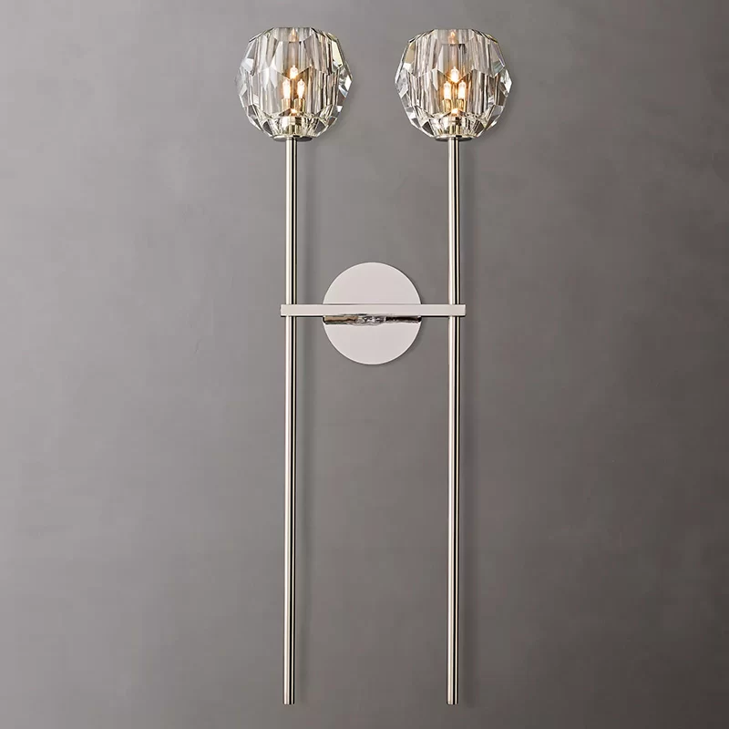 Modern 28" Boule De Cristal Grand Double Glass Wall Sconce - Polished Nickel