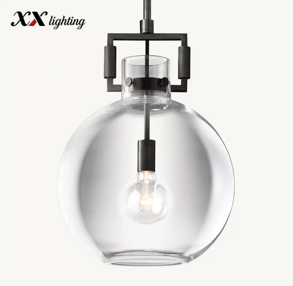 Machinist Glass Globe Pendant 10 inch - 14″, Polished Nickel
