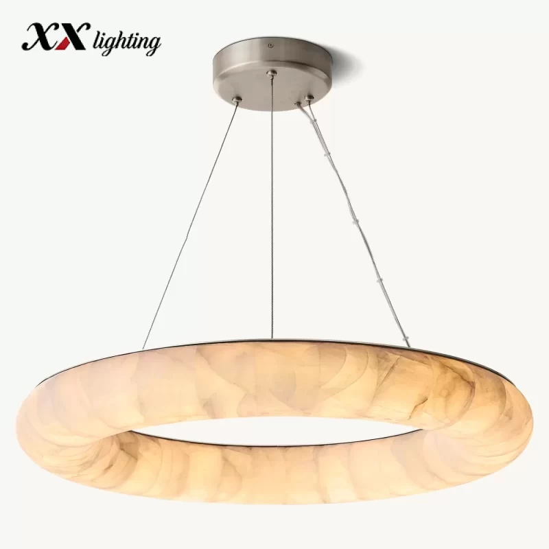 Round Marble Living Room Chandelier 32″ - 32″, Satin Nickel