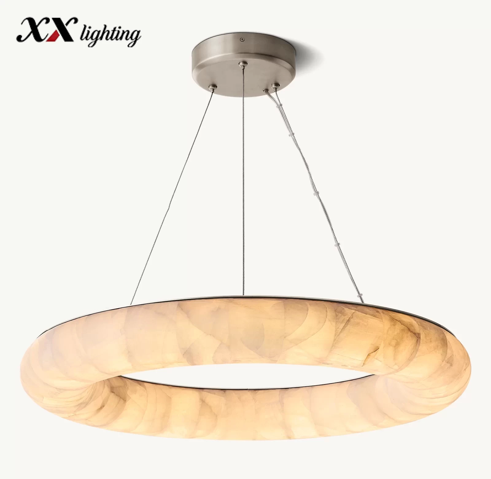 Round Marble Living Room Chandelier 32″ - 32″, Satin Nickel