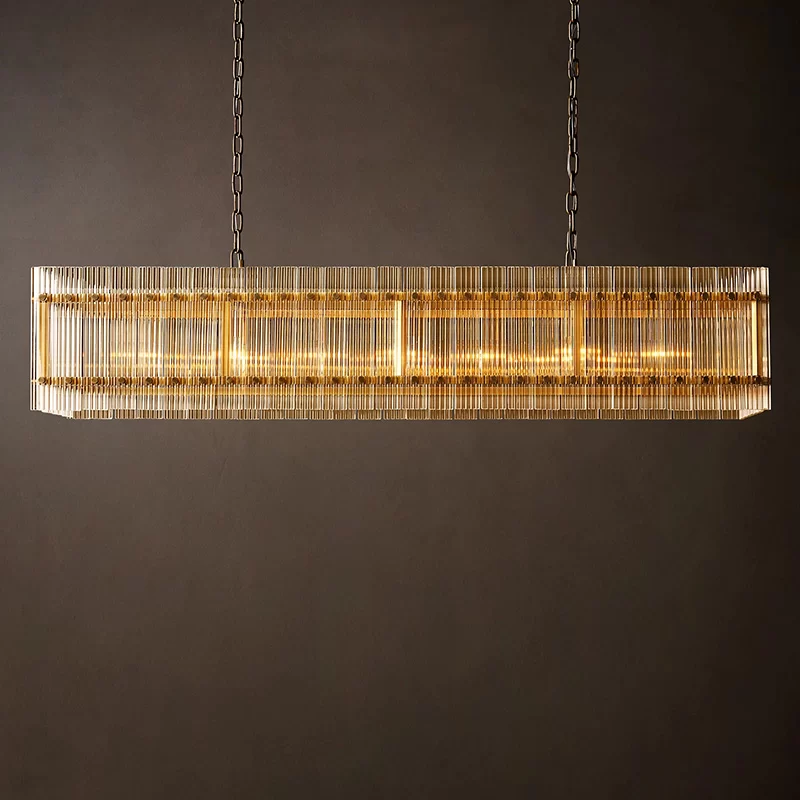 San Marco Glass Rectangular Chandelier 54″ - 54″, Polished Nickel