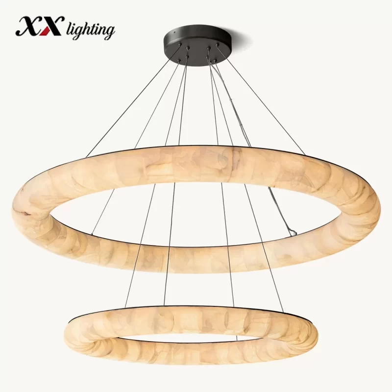 Two-Tiered Round Chandelier 61″ - 61″, Satin Nickel