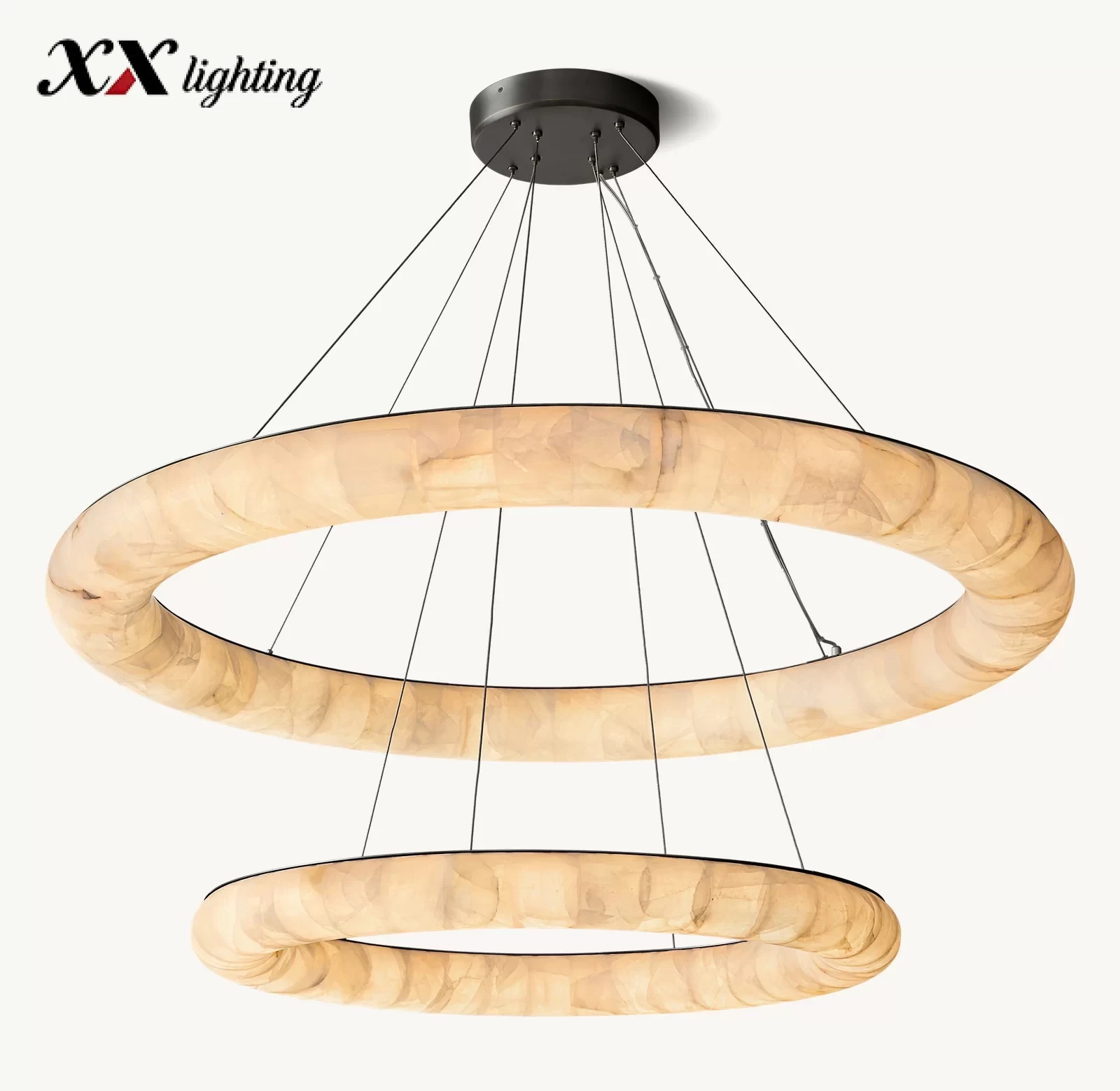 Two-Tiered Round Chandelier 61″ - 61″, Satin Nickel