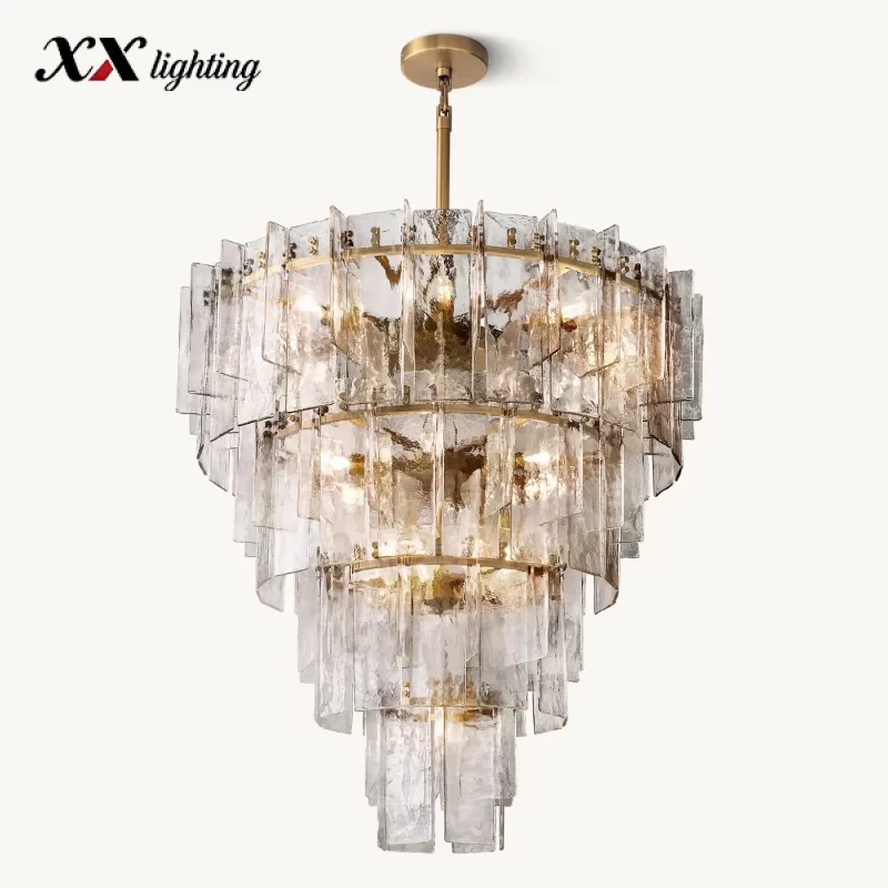 Lattice Clear Glass Tiered Round Chandelier 36″ - 46½″, Satin Nickel