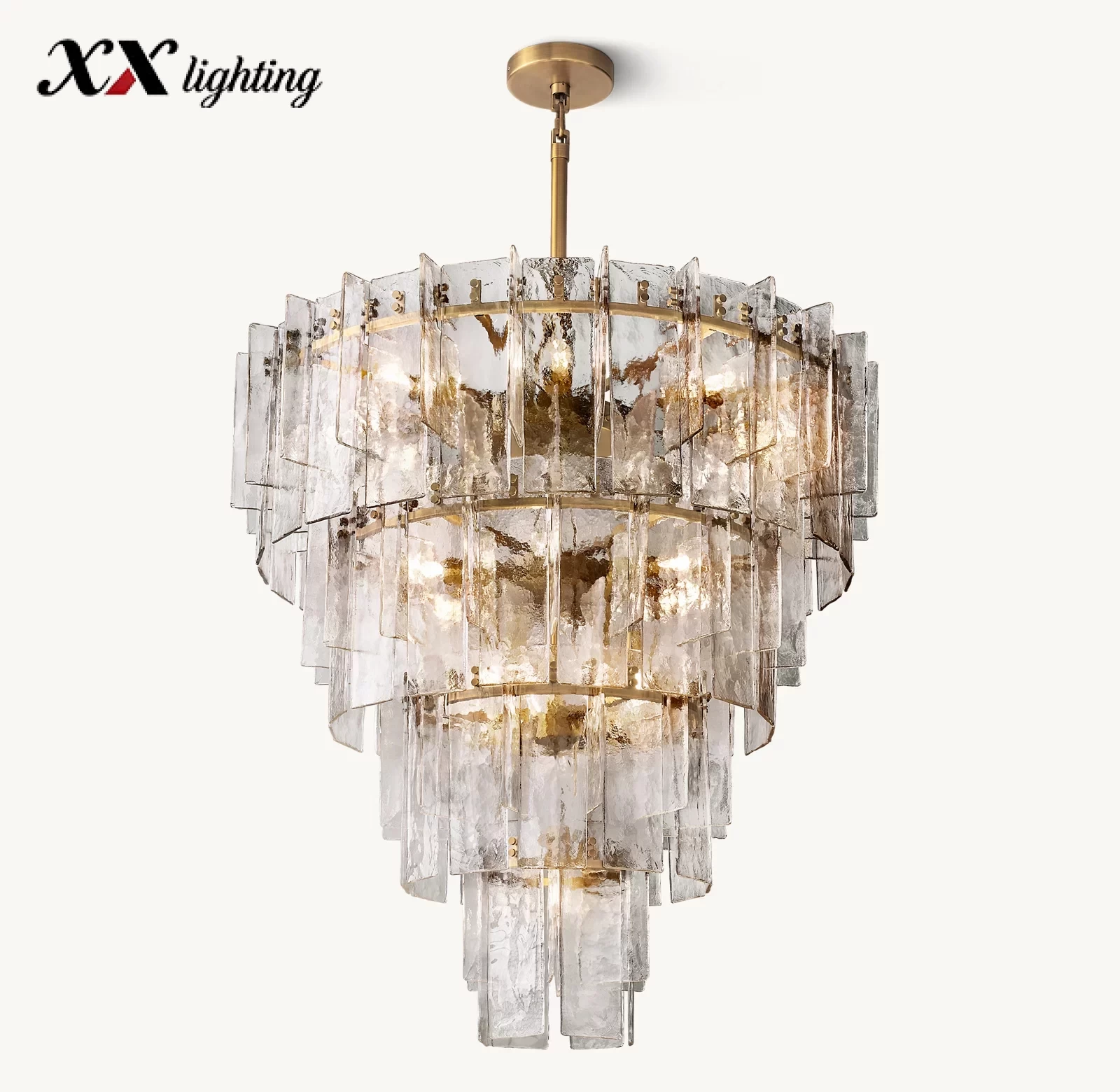 Lattice Clear Glass Tiered Round Chandelier 36″ - 46½″, Satin Nickel