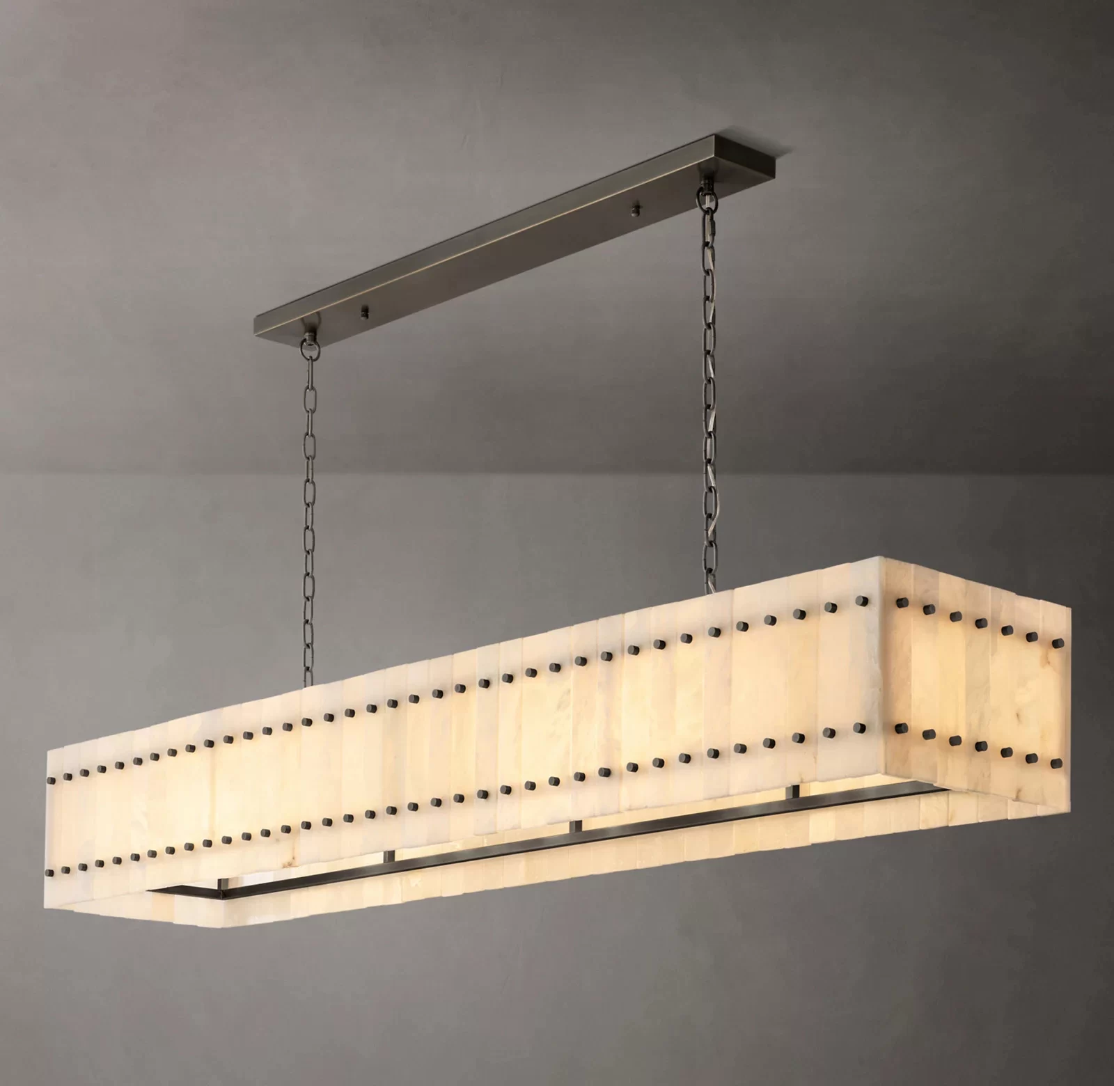 San Marco Alabaster Linear Chandelier 54″ - 72″, Polished Nickel