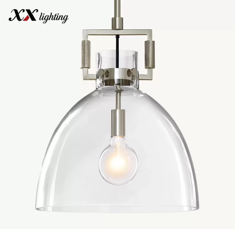 Machinist Glass Cloche Pendant 10 inch - 18″, Polished Nickel