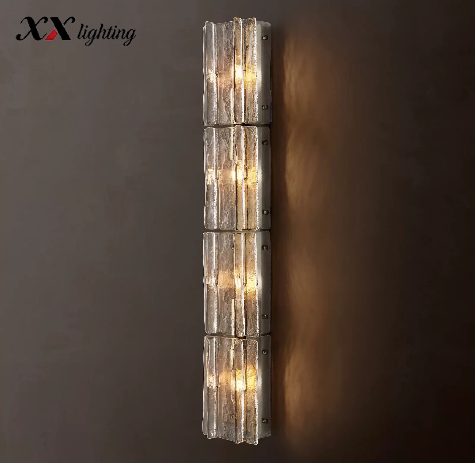 Lattice Clear Glass Grand Sconce 49″ - 61″, Satin Nickel