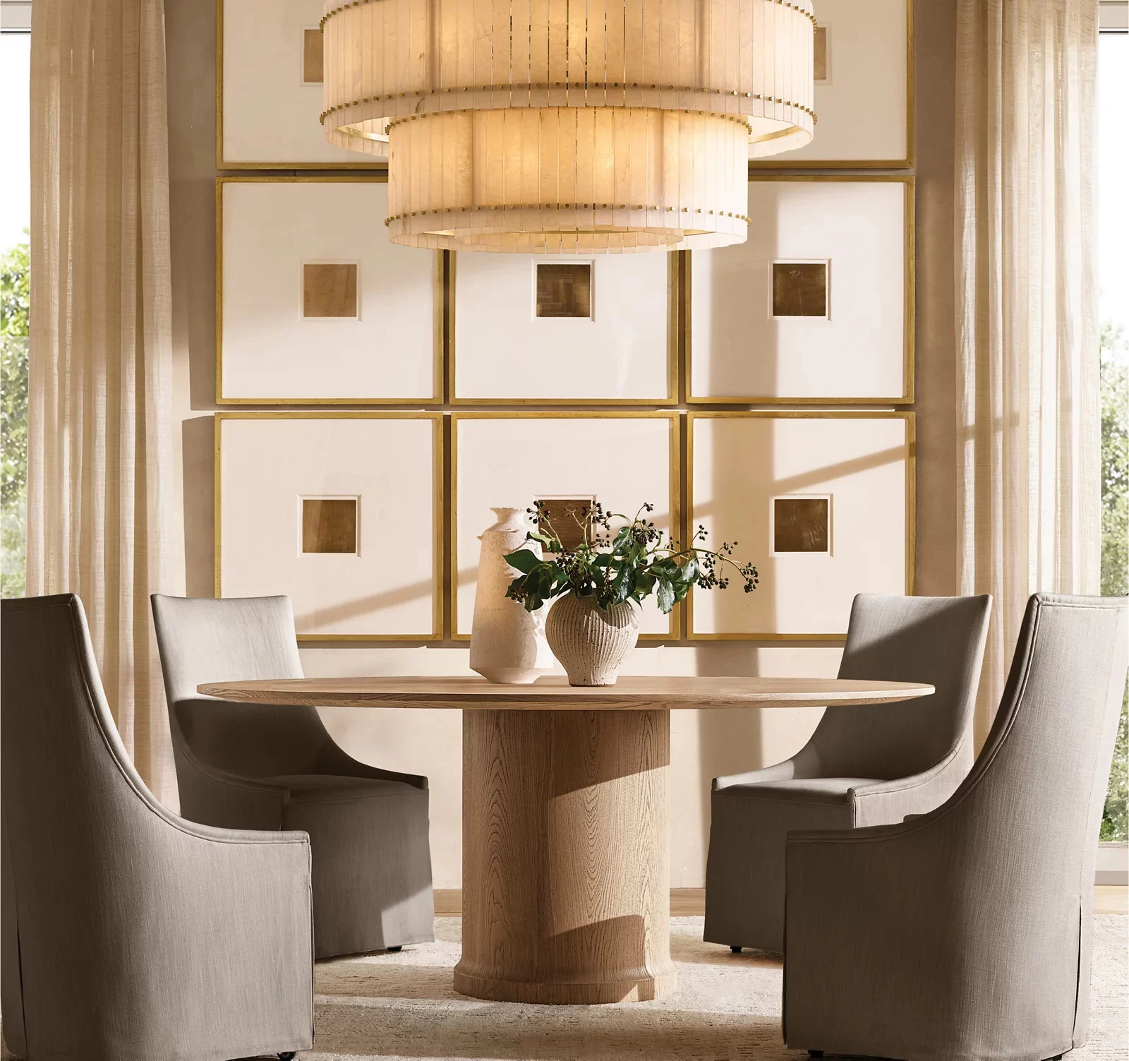 Alabaster Two-Tier Round Chandelier 22½″ - 48″, Polished Nickel