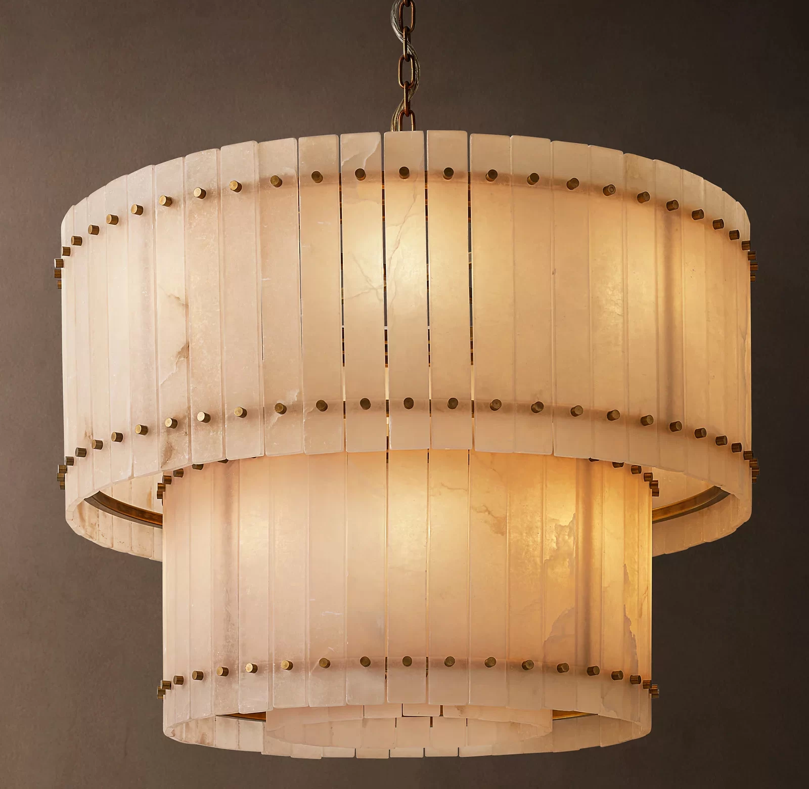 Alabaster Two-Tier Round Chandelier 22½″ - 37″, Polished Nickel