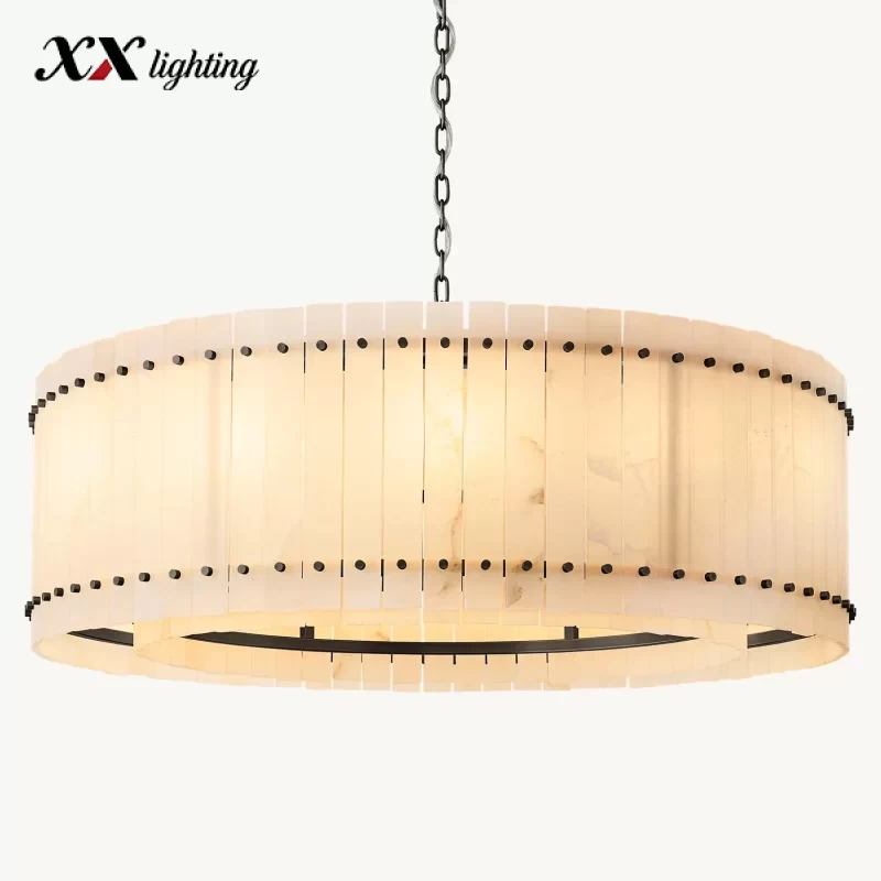 San Marco Alabaster Round Chandelier 22½″ - 48″, Polished Nickel