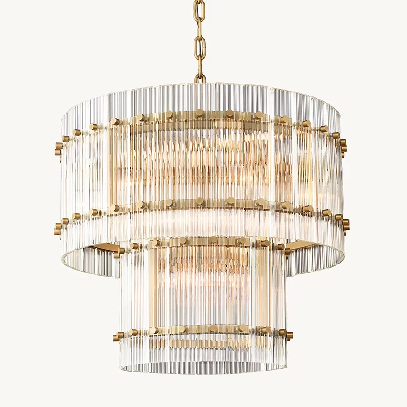 San Marco Glass Two-Tier Round Chandelier 22½″ - 22½", Polished Nickel